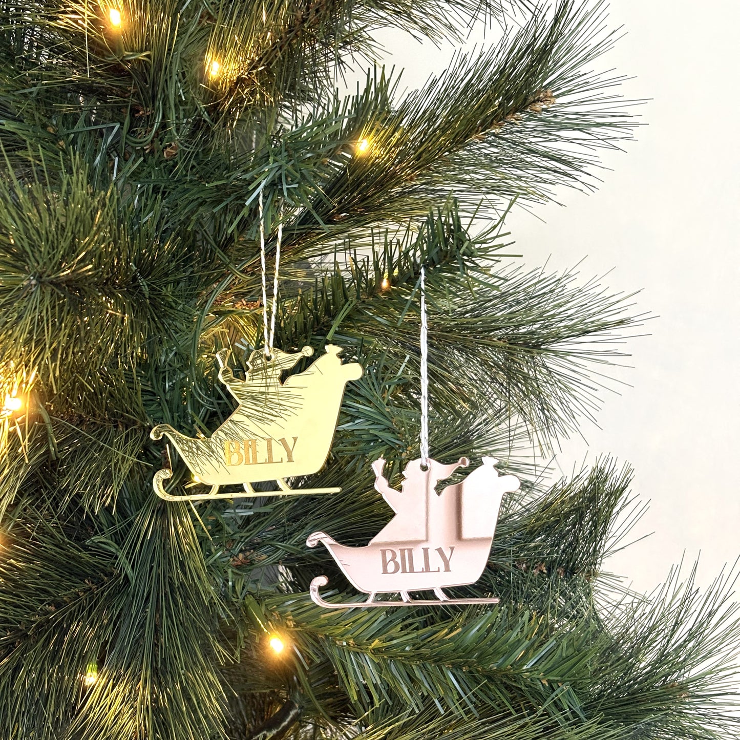 Personalised Santa Sleigh Christmas Decoration Mirror Acrylic