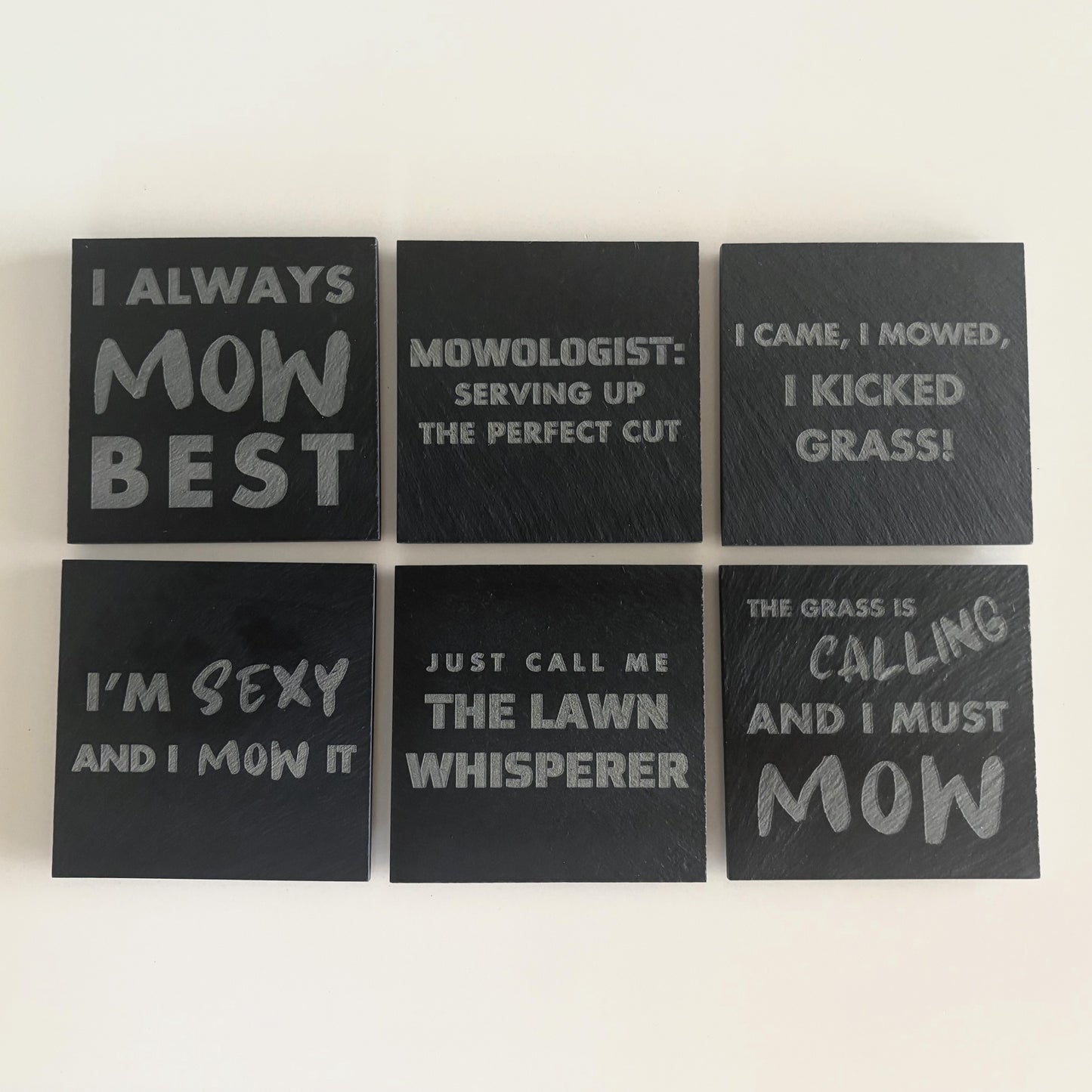 Slate Coasters Gift Set "Mow Enthusiast" 6 pack