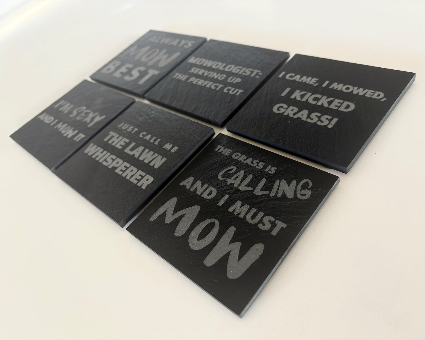 Slate Coasters Gift Set "Mow Enthusiast" 6 pack