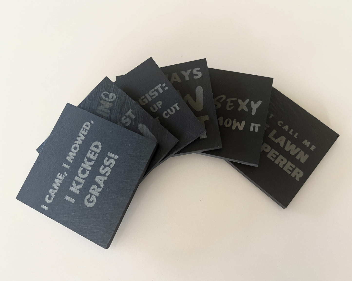Slate Coasters Gift Set "Mow Enthusiast" 6 pack