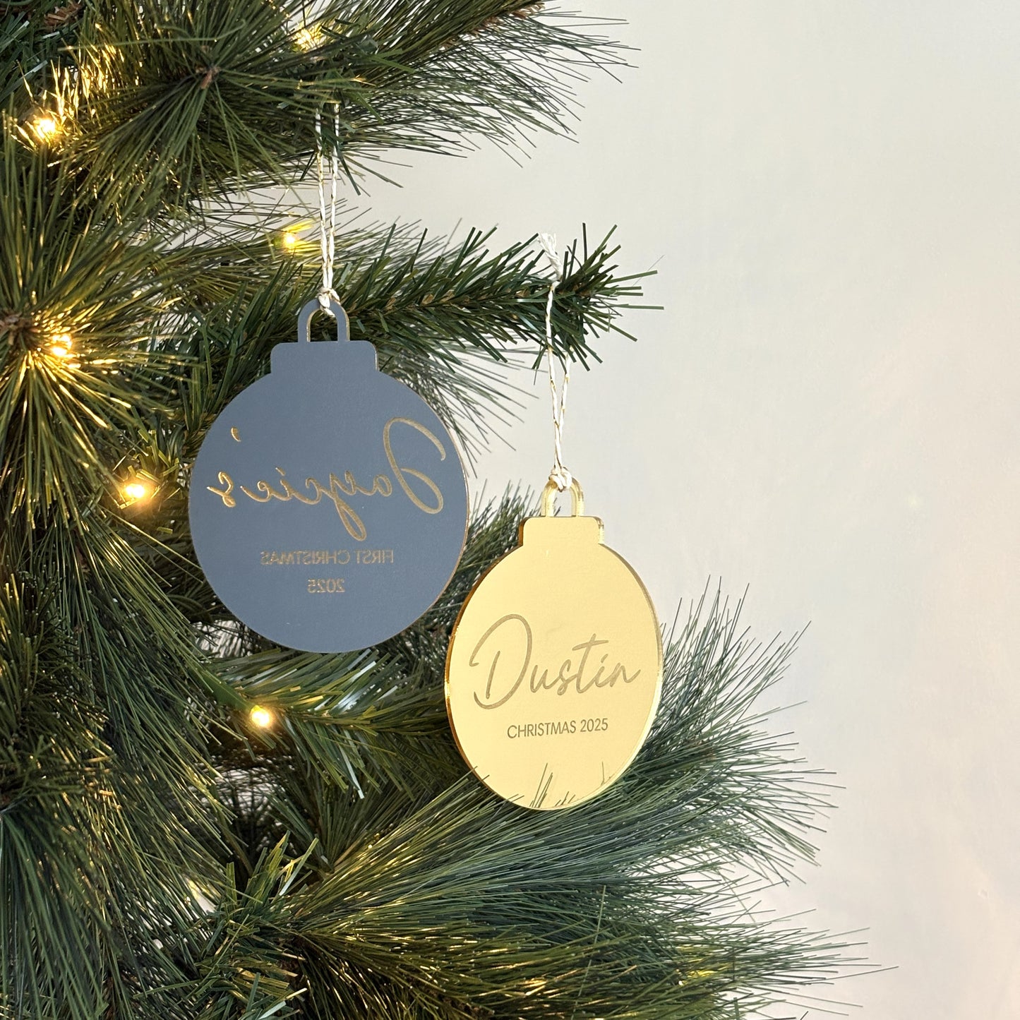 Personalised Name Christmas Ornament Mirror Acrylic Bauble Shape