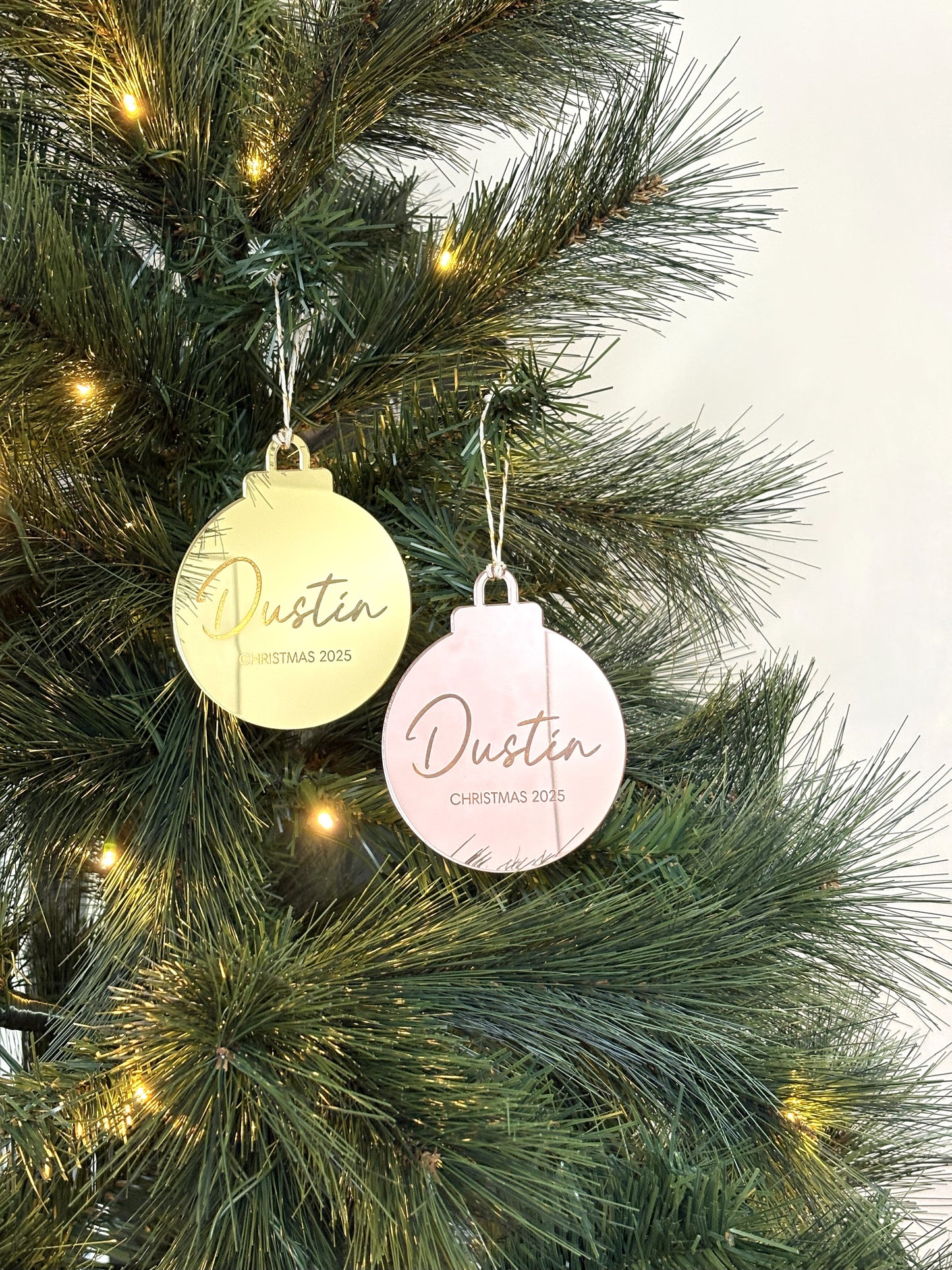 Personalised Name Christmas Ornament Mirror Acrylic Bauble Shape