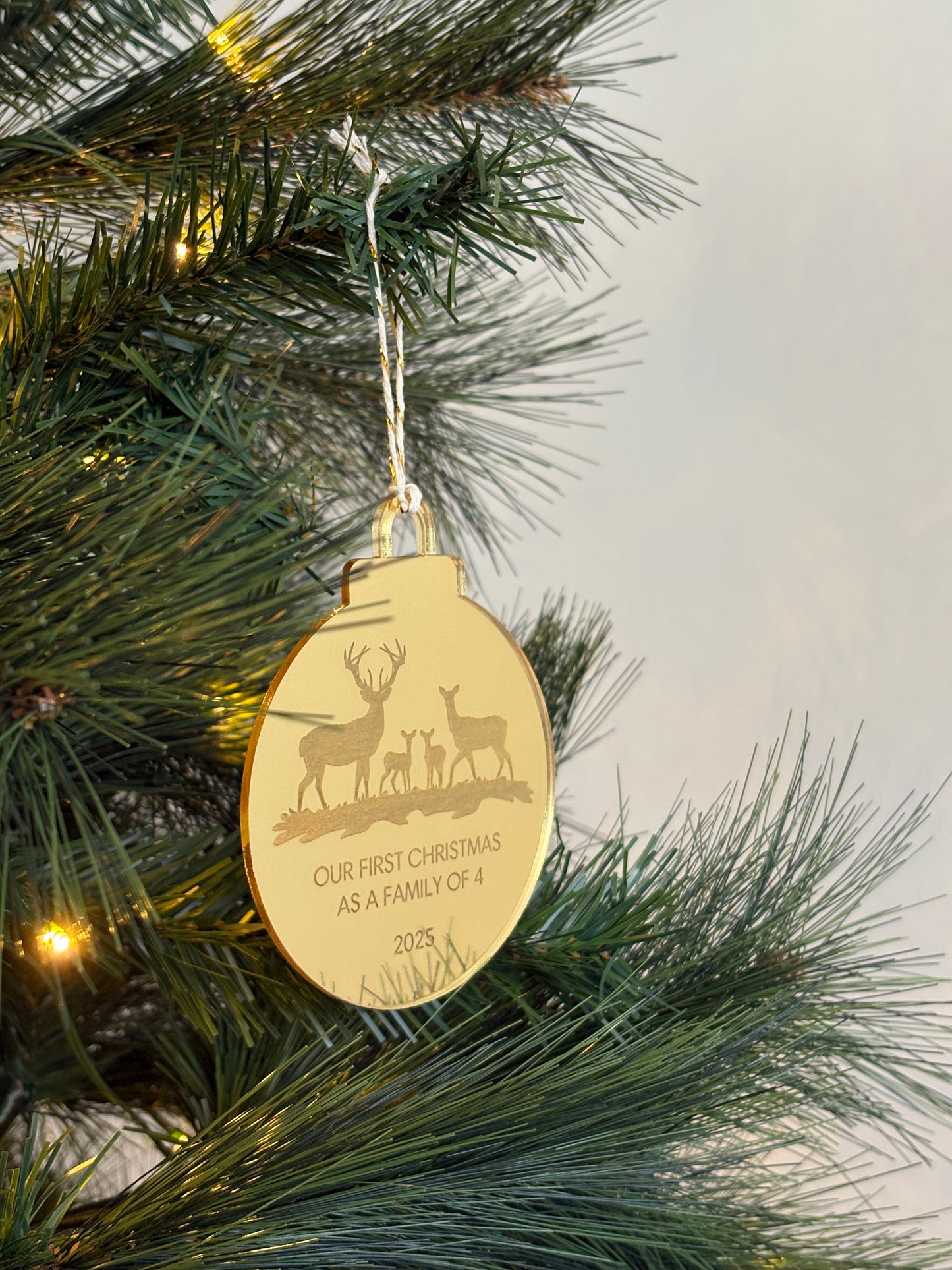 Personalised First Family Christmas Deer Bauble Decoration
