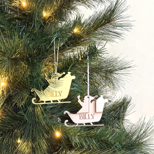 Personalised Santa Sleigh Christmas Decoration Mirror Acrylic