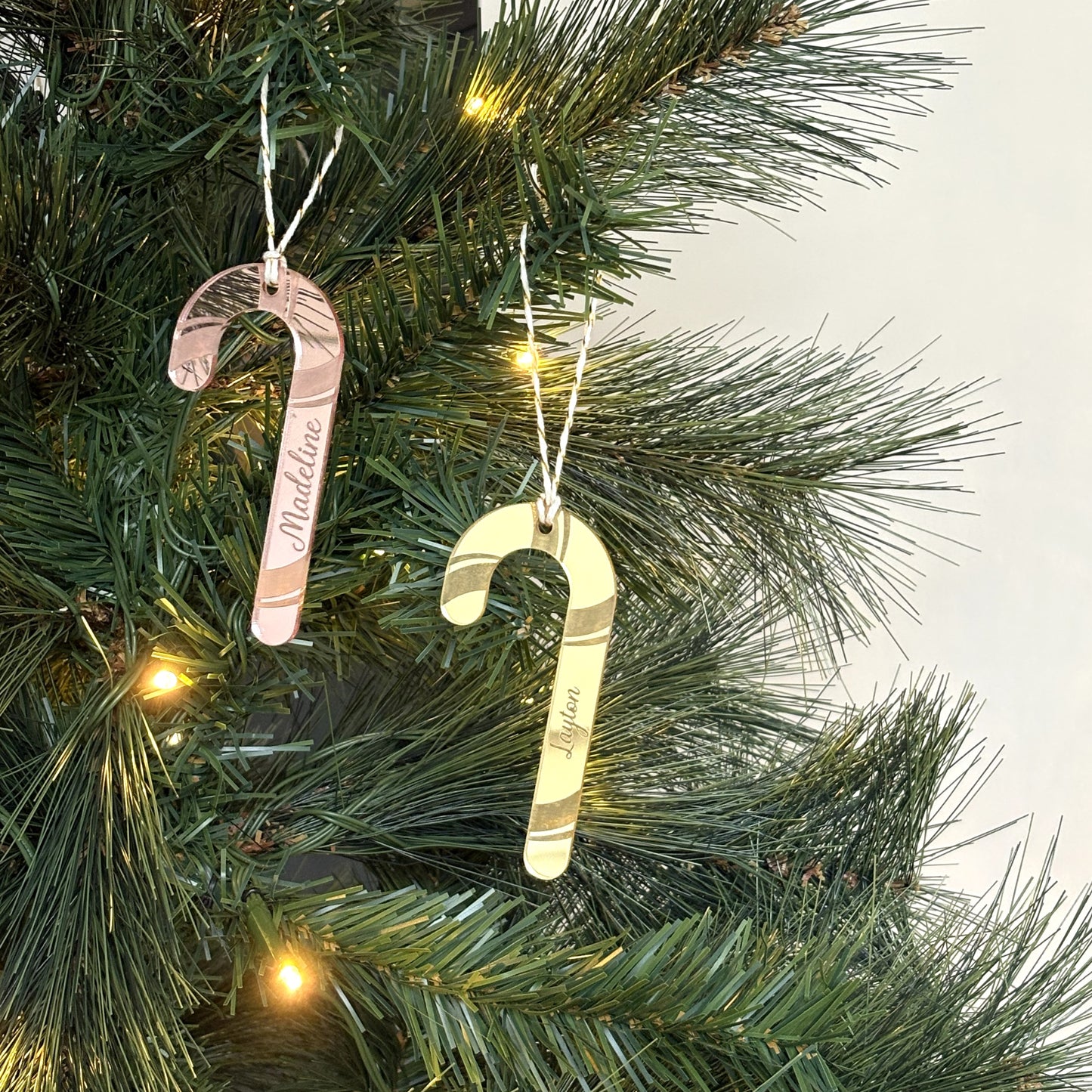 Personalised Candy Cane Christmas Decoration Mirror Acrylic