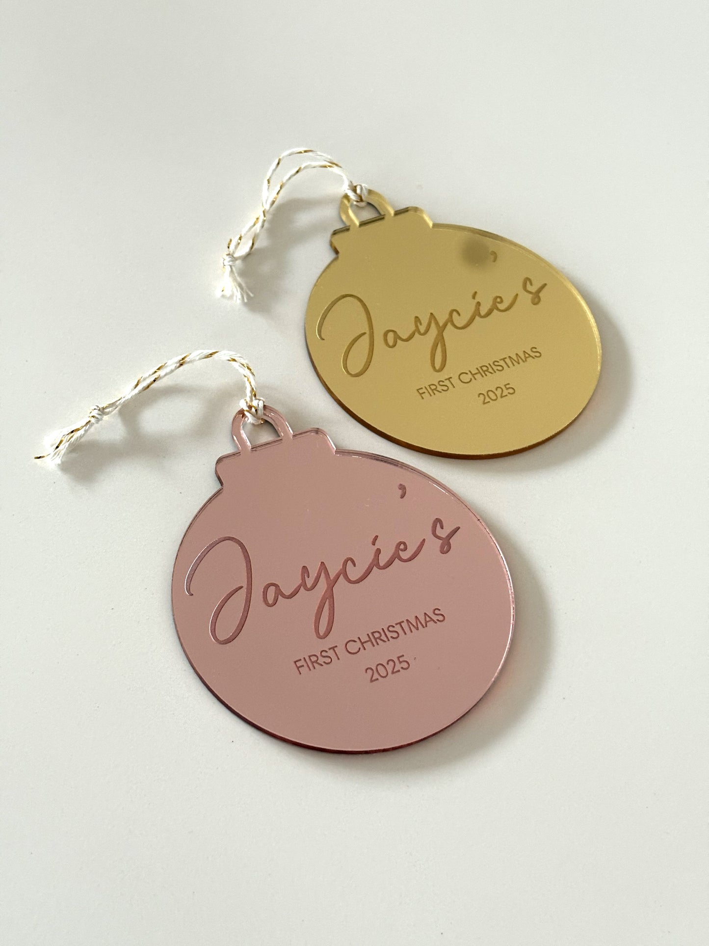 Personalised Name Christmas Ornament Mirror Acrylic Bauble Shape