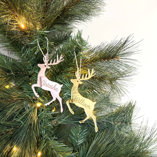 Personalised Reindeer Christmas Decoration Mirror Acrylic